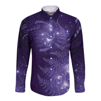 New Zealand Matariki Long Sleeve Button Shirt Purple Milky Way Stars Night Sky LT9 Unisex Purple - Polynesian Pride