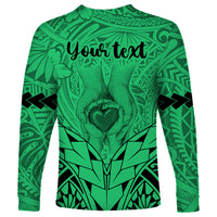 Personalised Polynesian Father's Day Gift For Dad Long Sleeve Shirt Super Father In The World - Green Polynesian Pattern LT9 - Polynesian Pride