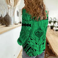 Personalised Polynesian Father's Day Gift For Dad Women Casual Shirt Super Father In The World - Green Polynesian Pattern LT9 - Polynesian Pride