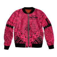 Personalised Polynesian Father's Day Gift For Dad Sleeve Zip Bomber Jacket Super Father In The World - Pink Polynesian Pattern LT9 Unisex Pink - Polynesian Pride