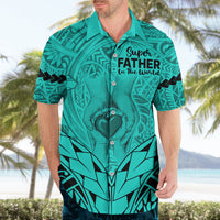 Personalised Polynesian Father's Day Gift For Dad Hawaiian Shirt Super Father In The World - Turquoise Polynesian Pattern LT9 - Polynesian Pride
