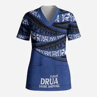 Fiji Rugby Pacific Custom Scrub Top Pasifika Tapa Pattern LT9 Adult Blue - Polynesian Pride