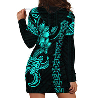 Hawaiian Tribal Hoodie Dress Polynesian Kakau Turtle - Aqua LT9 - Polynesian Pride