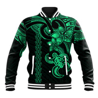 Hawaiian Tribal Baseball Jacket Polynesian Kakau Turtle - Green LT9 Unisex Green - Polynesian Pride