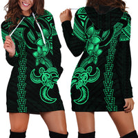 Hawaiian Tribal Hoodie Dress Polynesian Kakau Turtle - Green LT9 - Polynesian Pride