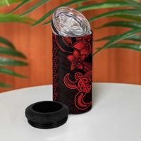 Red Hawaiian Kakau Turtle 4 in 1 Can Cooler Tumbler Polynesian Tribal