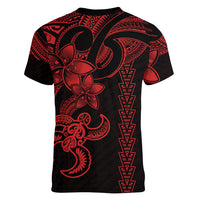 Hawaiian Tribal Women V Neck T Shirt Polynesian Kakau Turtle - Red LT9 - Polynesian Pride