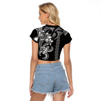 Hawaiian Tribal Raglan Cropped T Shirt Polynesian Kakau Turtle - White LT9 - Polynesian Pride