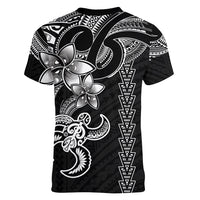 Hawaiian Tribal Women V Neck T Shirt Polynesian Kakau Turtle - White LT9 - Polynesian Pride