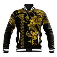 Hawaiian Tribal Baseball Jacket Polynesian Kakau Turtle - Yellow LT9 Unisex Yellow - Polynesian Pride