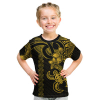 Hawaiian Tribal Kid T Shirt Polynesian Kakau Turtle - Yellow LT9 Yellow - Polynesian Pride