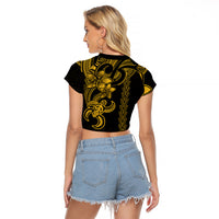 Hawaiian Tribal Raglan Cropped T Shirt Polynesian Kakau Turtle - Yellow LT9 - Polynesian Pride