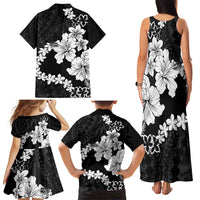 American Samoa Lotu Tamaiti Family Matching Tank Maxi Dress and Hawaiian Shirt White Sunday Plumeria Black Vibe