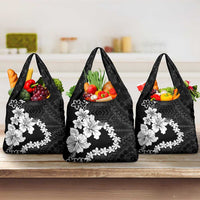 American Samoa Lotu Tamaiti Grocery Bag White Sunday Plumeria Black Vibe