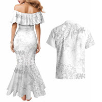 American Samoa Lotu Tamaiti Couples Matching Mermaid Dress and Hawaiian Shirt White Sunday Plumeria White Vibe
