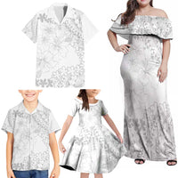 American Samoa Lotu Tamaiti Family Matching Off Shoulder Maxi Dress and Hawaiian Shirt White Sunday Plumeria White Vibe