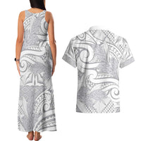 Lotu Tamaiti Samoa Siapo Couples Matching Tank Maxi Dress and Hawaiian Shirt White Sunday With Teuila Torch Ginger
