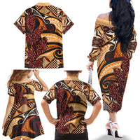 Vintage Samoa Siapo Family Matching Off The Shoulder Long Sleeve Dress and Hawaiian Shirt With Teuila Torch Ginger