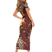 Vintage Samoa Siapo Short Sleeve Bodycon Dress With Teuila Torch Ginger