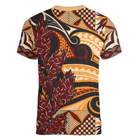 Vintage Samoa Siapo Women V-Neck T-Shirt With Teuila Torch Ginger