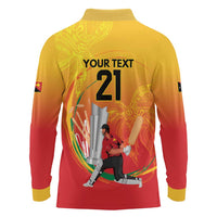 Custom Cricket PNG East Asia-Pacific Long Sleeve Polo Shirt Papua New Guinea Rise to Power - Polynesian Pride