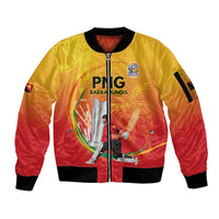 Custom Cricket PNG East Asia-Pacific Sleeve Zip Bomber Jacket Papua New Guinea Rise to Power LT9 Unisex Gold - Polynesian Pride