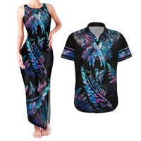 Polynesia Ribbon Butterflies Couples Matching Tank Maxi Dress and Hawaiian Shirt Silver Fern Breast Cancer With Papua Shell Pattern LT9 Black - Polynesian Pride