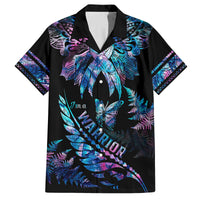 Polynesia Ribbon Butterflies Family Matching Puletasi Dress and Hawaiian Shirt Silver Fern Breast Cancer With Papua Shell Pattern LT9 Dad's Shirt - Short Sleeve Black - Polynesian Pride