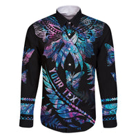 personalised-polynesia-ribbon-butterflies-family-matching-off-shoulder-short-dress-and-hawaiian-shirt-silver-fern-breast-cancer-with-papua-shell-pattern