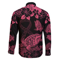 personalised-polynesian-turtle-ribbon-family-matching-off-shoulder-maxi-dress-and-hawaiian-shirt-think-pink-breast-cancer-with-pacific-hibiscus