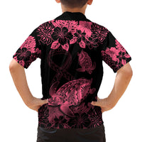 Personalised Polynesian Turtle Ribbon Family Matching Puletasi Dress and Hawaiian Shirt Think Pink Breast Cancer With Pacific Hibiscus LT9 - Polynesian Pride
