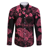 Personalised Polynesian Turtle Ribbon Family Matching Tank Maxi Dress and Hawaiian Shirt Think Pink Breast Cancer With Pacific Hibiscus LT9 Dad's Shirt - Long Sleeve Pink - Polynesian Pride