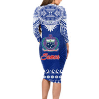 Toa Samoa Christmas Long Sleeve Bodycon Dress Samoa Siva Tau Manuia Le Kerisimasi Blue Vibe LT9 - Polynesian Pride