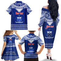 Personalised Toa Samoa Christmas Family Matching Off Shoulder Long Sleeve Dress and Hawaiian Shirt Samoa Siva Tau Manuia Le Kerisimasi Blue Vibe LT9 - Polynesian Pride