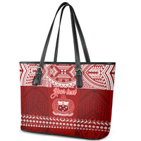 Personalised Toa Samoa Christmas Leather Tote Bag Samoa Siva Tau Manuia Le Kerisimasi Red Vibe LT9 - Polynesian Pride