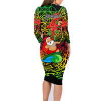 Personalised Vanuatu Joyeux Noel Family Matching Long Sleeve Bodycon Dress and Hawaiian Shirt Christmas Santas God Yumi LT9 - Polynesian Pride