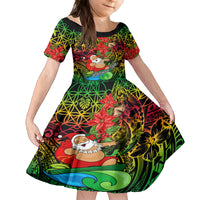 Personalised Vanuatu Joyeux Noel Family Matching Off Shoulder Long Sleeve Dress and Hawaiian Shirt Christmas Santas God Yumi LT9 Daughter's Dress Reggae - Polynesian Pride