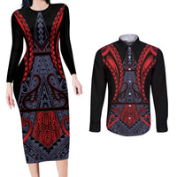 Custom New Zealand Couples Matching Long Sleeve Bodycon Dress and Long Sleeve Button Shirt Maori Kiwiana Pattern Tukutuku Motif