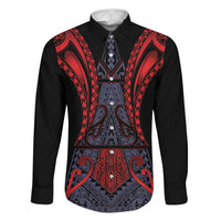Custom New Zealand Family Matching Off Shoulder Short Dress and Hawaiian Shirt Maori Kiwiana Pattern Tukutuku Motif LT9 Dad's Shirt - Long Sleeve Red - Polynesian Pride