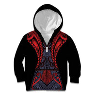 Custom New Zealand Kid Hoodie Maori Kiwiana Pattern Tukutuku Motif LT9 Zip Hoodie Red - Polynesian Pride