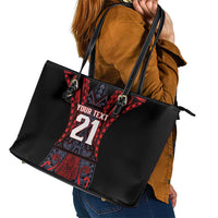 Custom New Zealand Leather Tote Bag Maori Kiwiana Pattern Tukutuku Motif