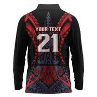 Custom New Zealand Long Sleeve Polo Shirt Maori Kiwiana Pattern Tukutuku Motif