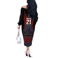 Custom New Zealand Off The Shoulder Long Sleeve Dress Maori Kiwiana Pattern Tukutuku Motif LT9 - Polynesian Pride