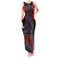 Custom New Zealand Tank Maxi Dress Maori Kiwiana Pattern Tukutuku Motif LT9 Women Red - Polynesian Pride