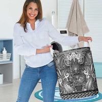 New Zealand Taiaha Maori Laundry Basket Kiwikiwi Minimalist Silver Fern Tukutuku Motif