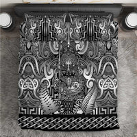 New Zealand Taiaha Maori Bedding Set Kiwikiwi Minimalist Silver Fern Tukutuku Motif