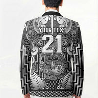 Custom New Zealand Taiaha Maori Blazer Kiwikiwi Minimalist Silver Fern Tukutuku Motif