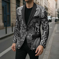 Custom New Zealand Taiaha Maori Blazer Kiwikiwi Minimalist Silver Fern Tukutuku Motif