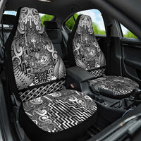 New Zealand Taiaha Maori Car Seat Cover Kiwikiwi Minimalist Silver Fern Tukutuku Motif LT9 One Size White - Polynesian Pride