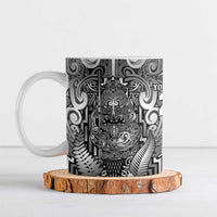 Custom New Zealand Taiaha Maori Ceramic Mug Kiwikiwi Minimalist Silver Fern Tukutuku Motif LT9 White - Polynesian Pride